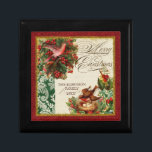 Vintage Pine Cone Bough Damask Dove Chrismas Box<br><div class="desc">COLOR PALETTE: Classic Christmas red, green and gold set the tone for this collection. DESIGN COLLECTION: Vintage Pine Bough, Pine tree, wreathes with a dove, birds, bird's nest with eggs and holly berries. Buy this as a gift for your own family or as a Christmas gift for friends, family or...</div>
