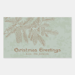 Vintage Pine Cone Branch Holiday Christmas Rectangular Sticker