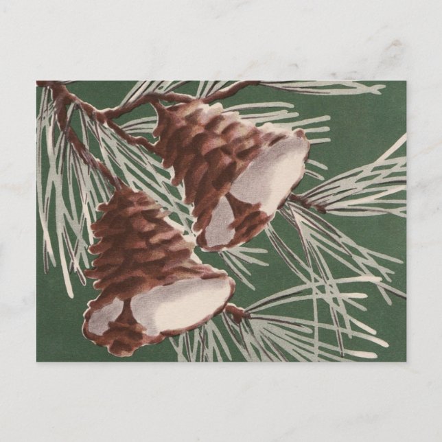 Vintage Pine Cone Christmas Bells Postcard (Front)