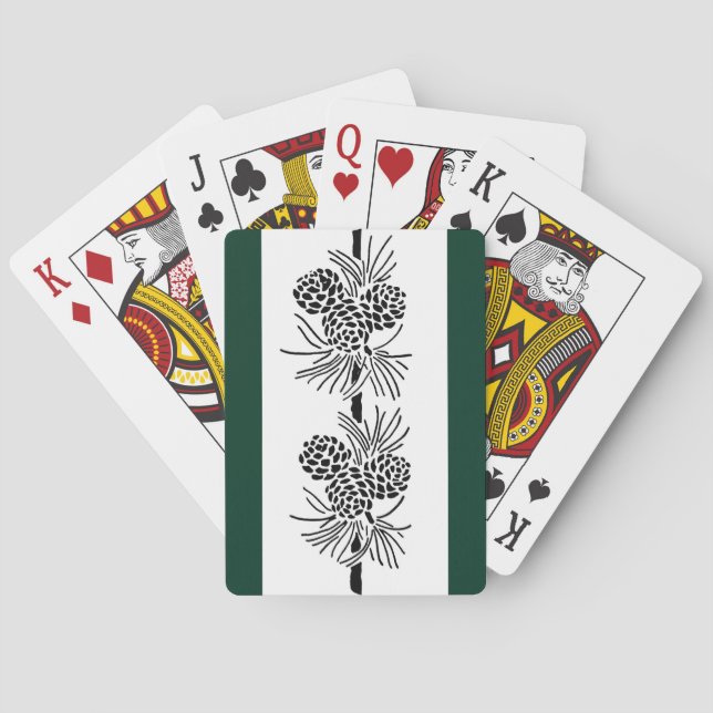 Vintage Pine Cone Silhouette Dark Green Playing Cards (Back)