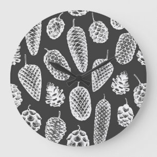 Vintage pine cones, botanical chalkboard. large clock
