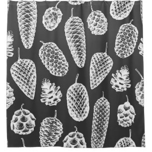 Vintage pine cones, botanical chalkboard. shower curtain