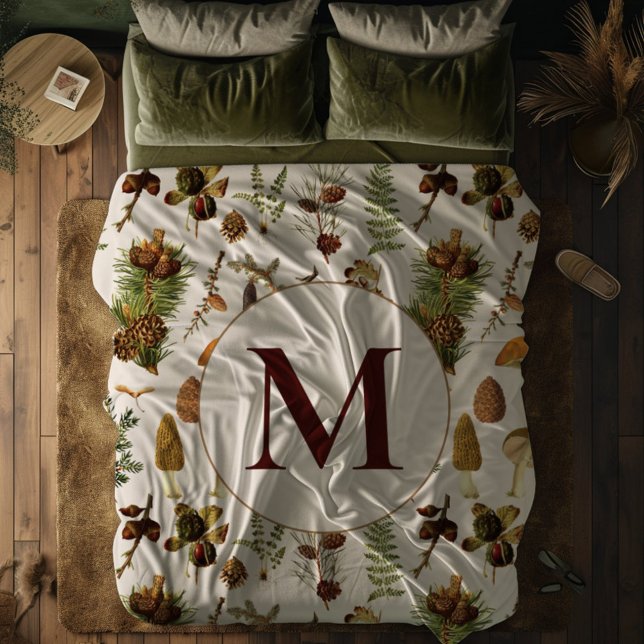 Vintage Pine Forest Treasures Pattern Fleece Blanket (In situ)