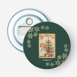 Vintage Pine Tree Little Girls Presents Snowflakes Bottle Opener