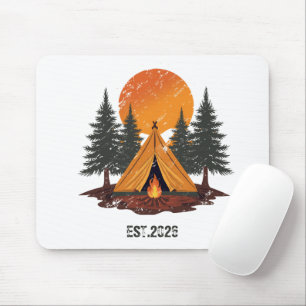 Vintage Pine Trees & Mountains Camping Mouse Mat
