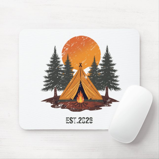Vintage Pine Trees & Mountains Camping Mouse Mat (With Mouse)