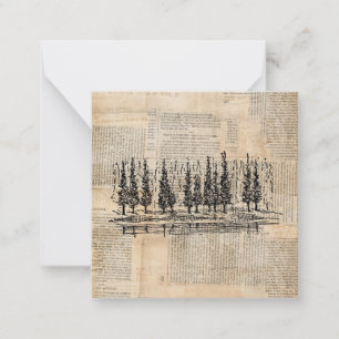 Vintage Pine Trees Nature Scene Newsprint Art Card