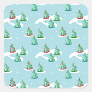 Vintage Pine Trees Square Stickers