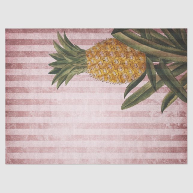 Vintage Pineapple and Pink Stripes Decoupage Tissue Paper (Front)