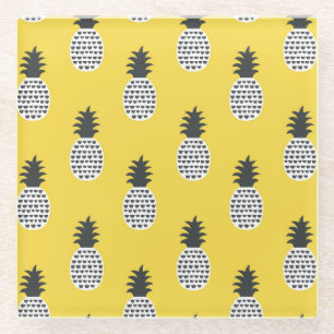 Vintage Pineapple Fun Seamless Illustration Glass Coaster