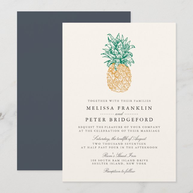 Vintage Pineapple II Wedding Invitation (Front/Back)
