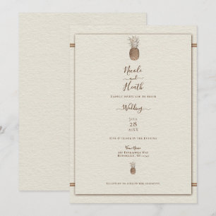 Vintage Pineapple Minimal Elegant Cream Wedding  Invitation