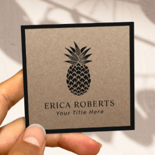 Vintage Pineapple Minimalist Frame Rustic Kraft Square Business Card