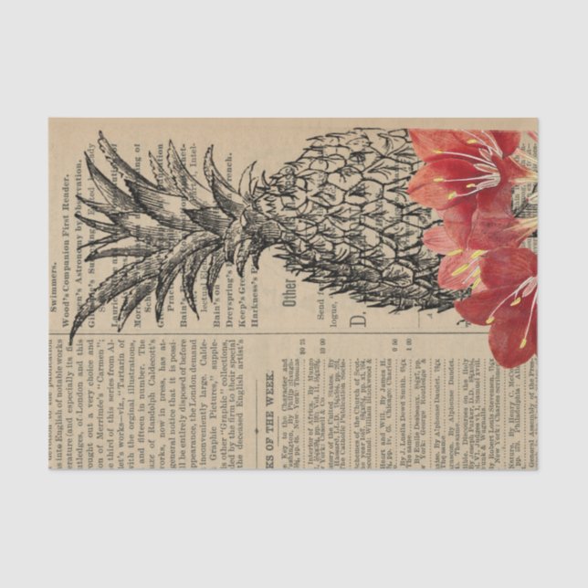 Vintage Pineapple Newspaper Tissue Paper (Front)