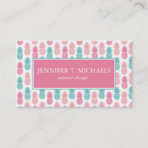 Vintage Pineapple Pattern   Monogram Business Card