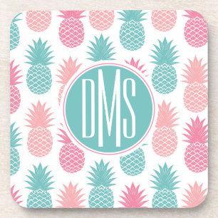 Vintage Pineapple Pattern Monogram Coaster