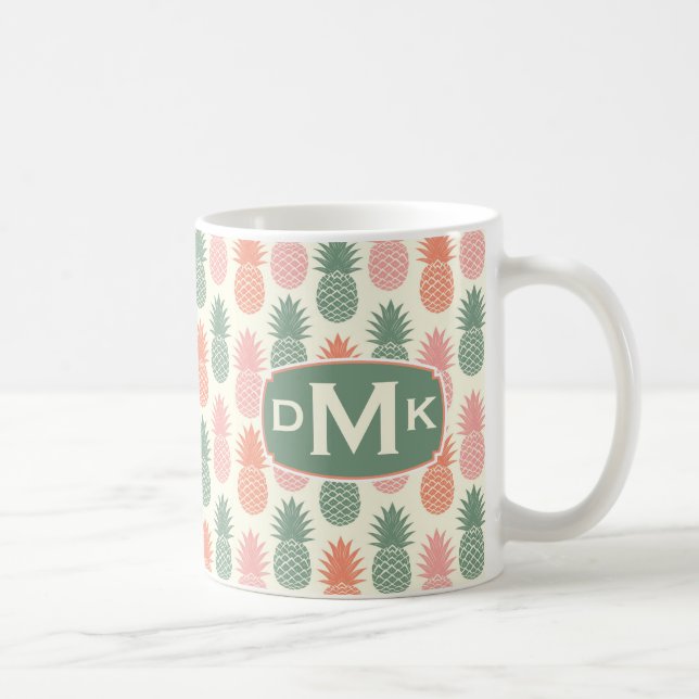 Vintage Pineapple Pattern | Monogram Coffee Mug (Right)