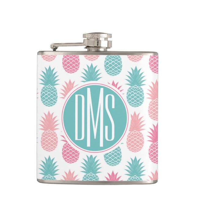Vintage Pineapple Pattern | Monogram Hip Flask (Front)
