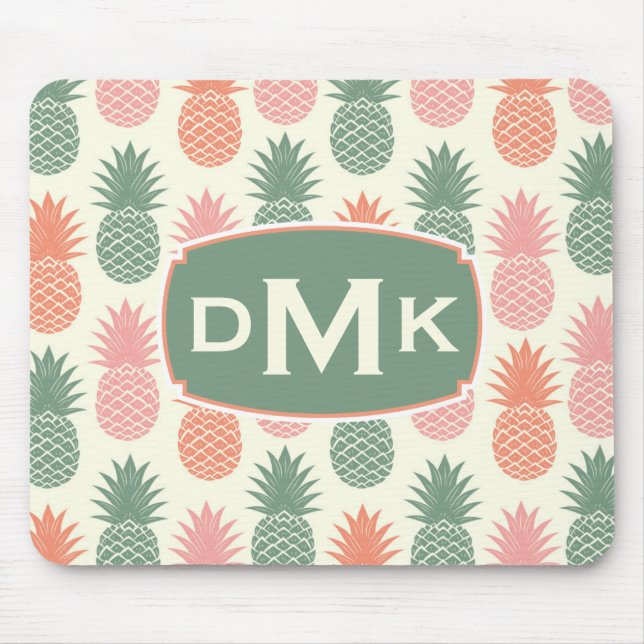 Vintage Pineapple Pattern | Monogram Mouse Mat (Front)