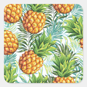 Vintage Pineapple: Seamless Floral Pattern. Square Sticker