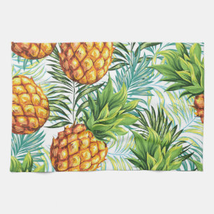 Vintage Pineapple: Seamless Floral Pattern. Tea Towel