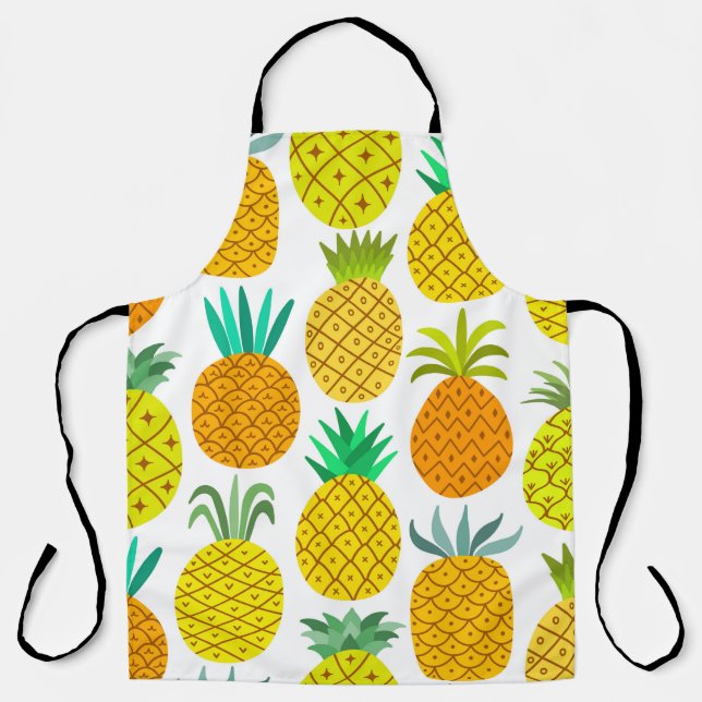 vintage pineapple seamless pattern isolated on whi apron (Front)
