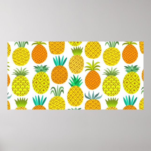 vintage pineapple seamless pattern isolated on whi poster (Front)