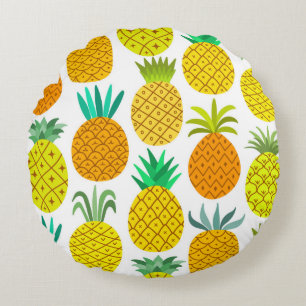 vintage pineapple seamless pattern isolated on whi round cushion