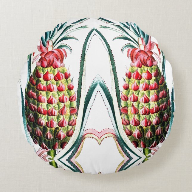 Vintage pineapple tropical fruit illustration round cushion (Front)