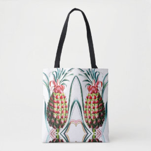 Vintage pineapple tropical fruit illustration tote bag
