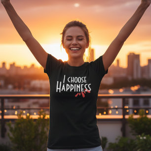 Vintage Pink abstract I choose happiness black T-Shirt