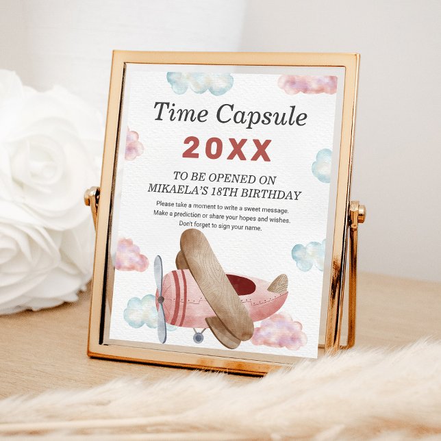 Vintage Pink Aeroplane 1st Birthday Time Capsule Poster (Creator Uploaded)