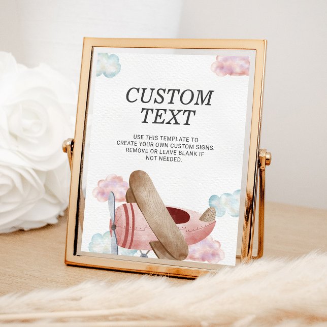 Vintage Pink Aeroplane Birthday Party Custom Sign (Creator Uploaded)