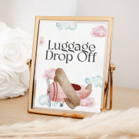 Vintage Pink Aeroplane Luggage Drop Off Party Sign