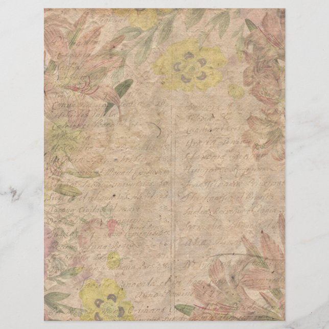 Vintage Pink Aged Floral Collage Scrapbook Paper (Front)