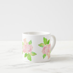Vintage Pink Albertine Roses in Watercolor Espresso Cup