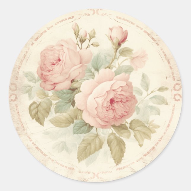 Vintage Pink Allure Shabby Chic Classic Round Sticker (Front)
