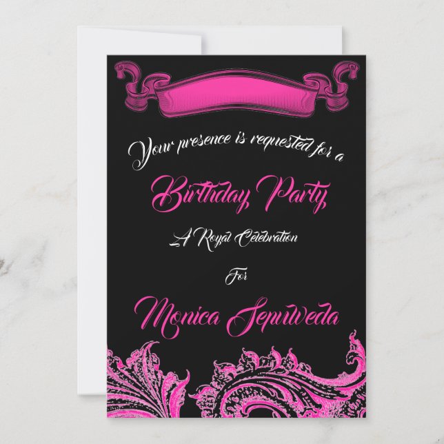 Vintage Pink and Black Birthday Party Invitation (Front)