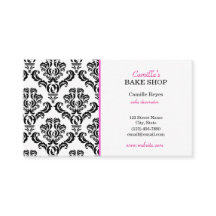 Vintage Pink and Black Damask Bakery Business Card
