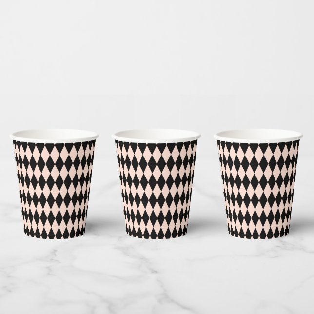 Vintage Pink and Black Harlequin Pattern  Paper Cups (Multi)