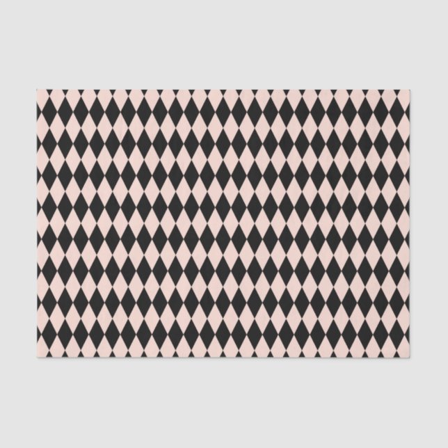 Vintage Pink and Black Harlequin Pattern  Tissue Paper (Front)