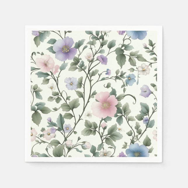 Vintage Pink and Blue Botanical Design Napkin (Front)