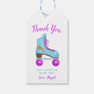 Vintage Pink and Blue Roller Skate Birthday Party Gift Tags
