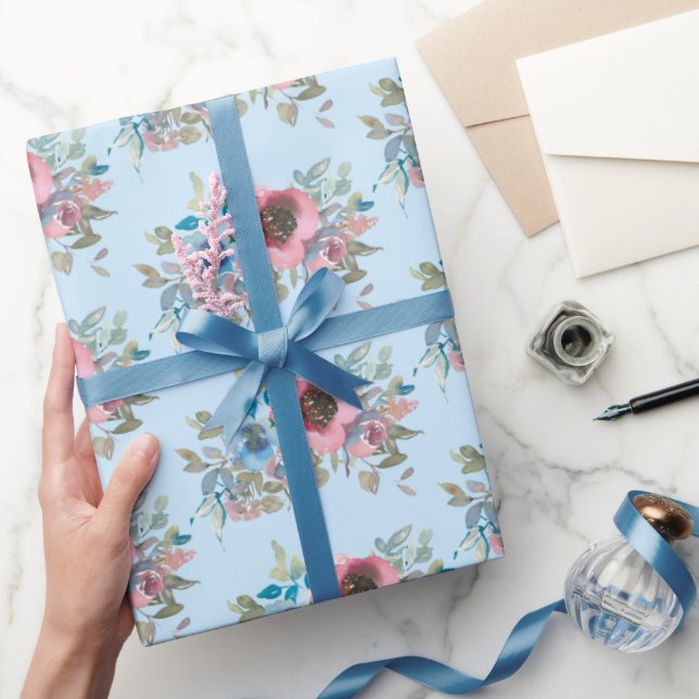 Vintage Pink and Blue Roses  Wrapping Paper (Gifting)