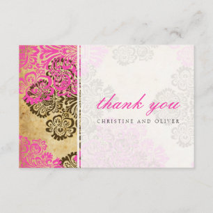 Vintage Pink and Brown Damask Thank You Card