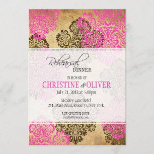 Vintage Pink and Brown Wedding Rehearsal Dinner Invitation
