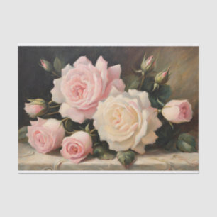 Vintage Pink and Cream Roses Tissue Paper