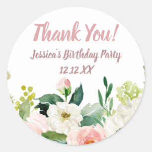 Vintage Pink and Gold Watercolor Floral Thank You Classic Round Sticker