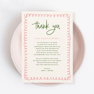 Vintage Pink and Green Colourful Wedding Thank You Card