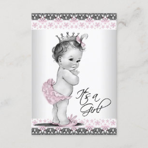 Vintage Pink and Grey Baby Girl Shower Invitation